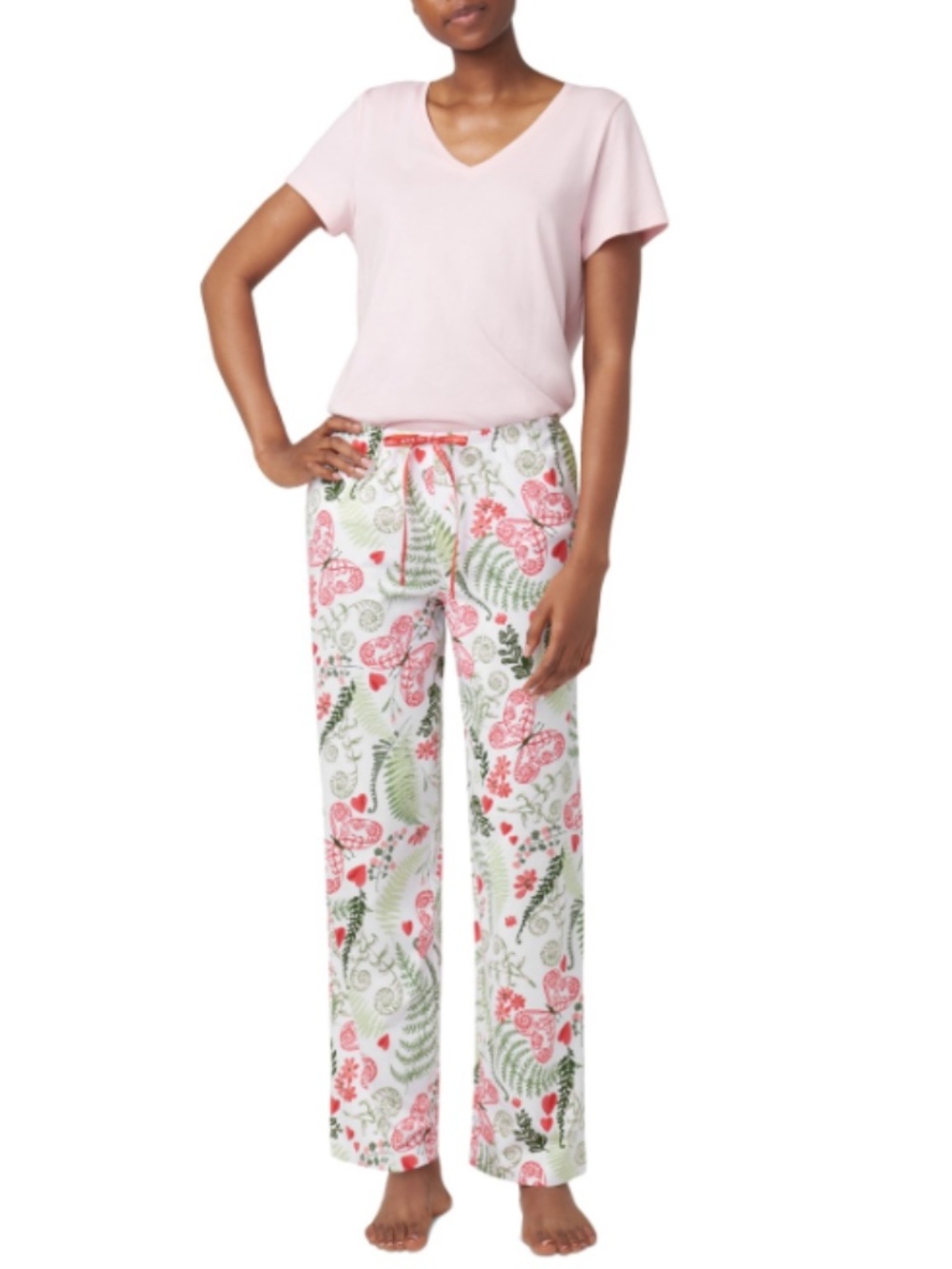 Hue Women's Butterferns Printed Drawstring Pajama Pants - Bright White Large NWT - Picture 3 of 4